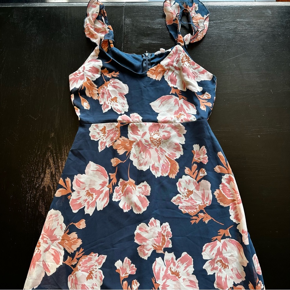 Stella Luce Large Floral Navy and Pink Maxi Dress Summer Wedding Vacation